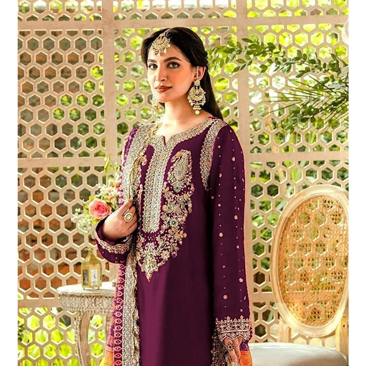 Shafnufab WOMEN'S Georgette Semi-Stiched Pakistani Suit (SF-171939 Light Green Free Size )
