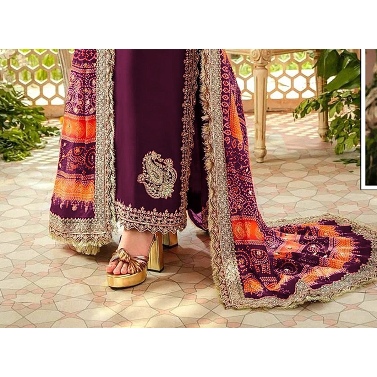 Shafnufab WOMEN'S Georgette Semi-Stiched Pakistani Suit (SF-171939 Light Green Free Size )