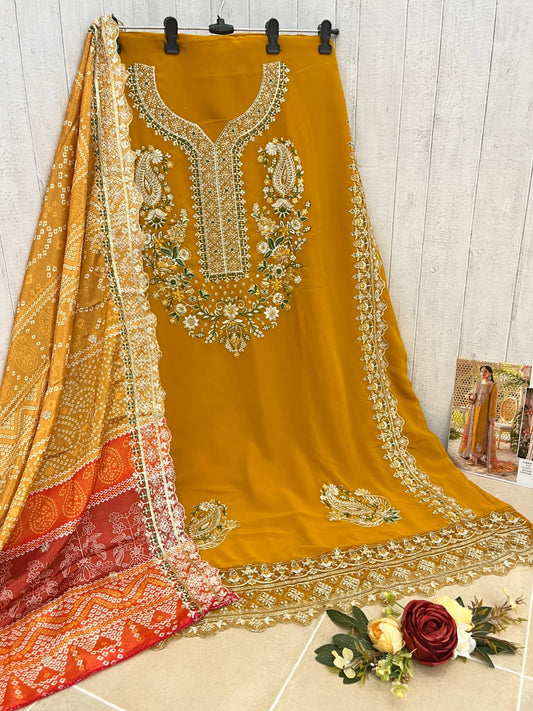 Shafnufab WOMEN'S Georgette Semi-Stiched Pakistani Suit (SF-171939 Light Green Free Size )