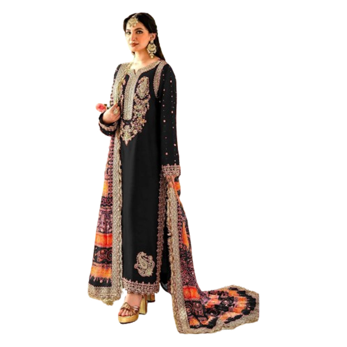 Shafnufab WOMEN'S Georgette Semi-Stiched Pakistani Suit (SF-171939 Light Green Free Size )