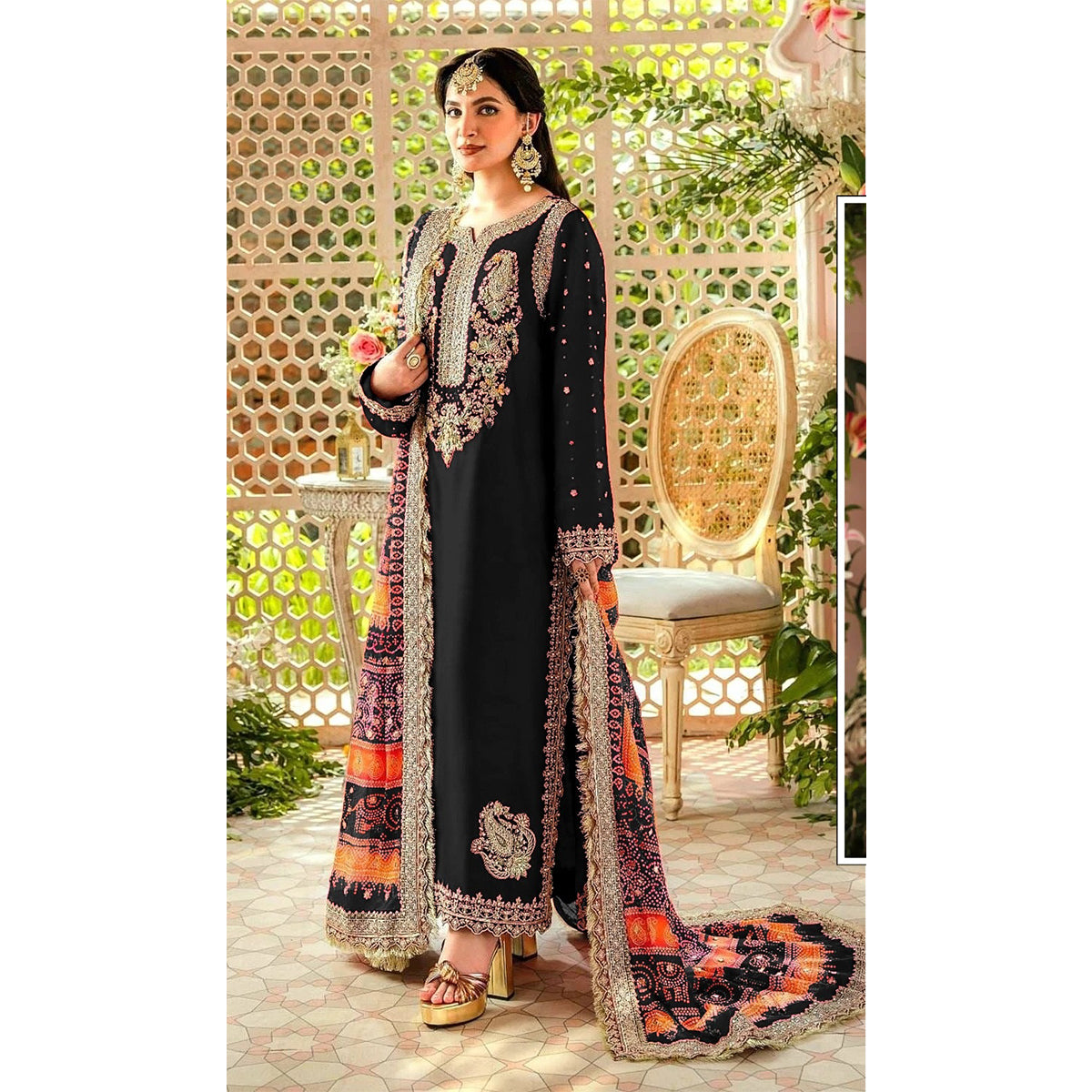 Shafnufab WOMEN'S Georgette Semi-Stiched Pakistani Suit (SF-171939 Light Green Free Size )