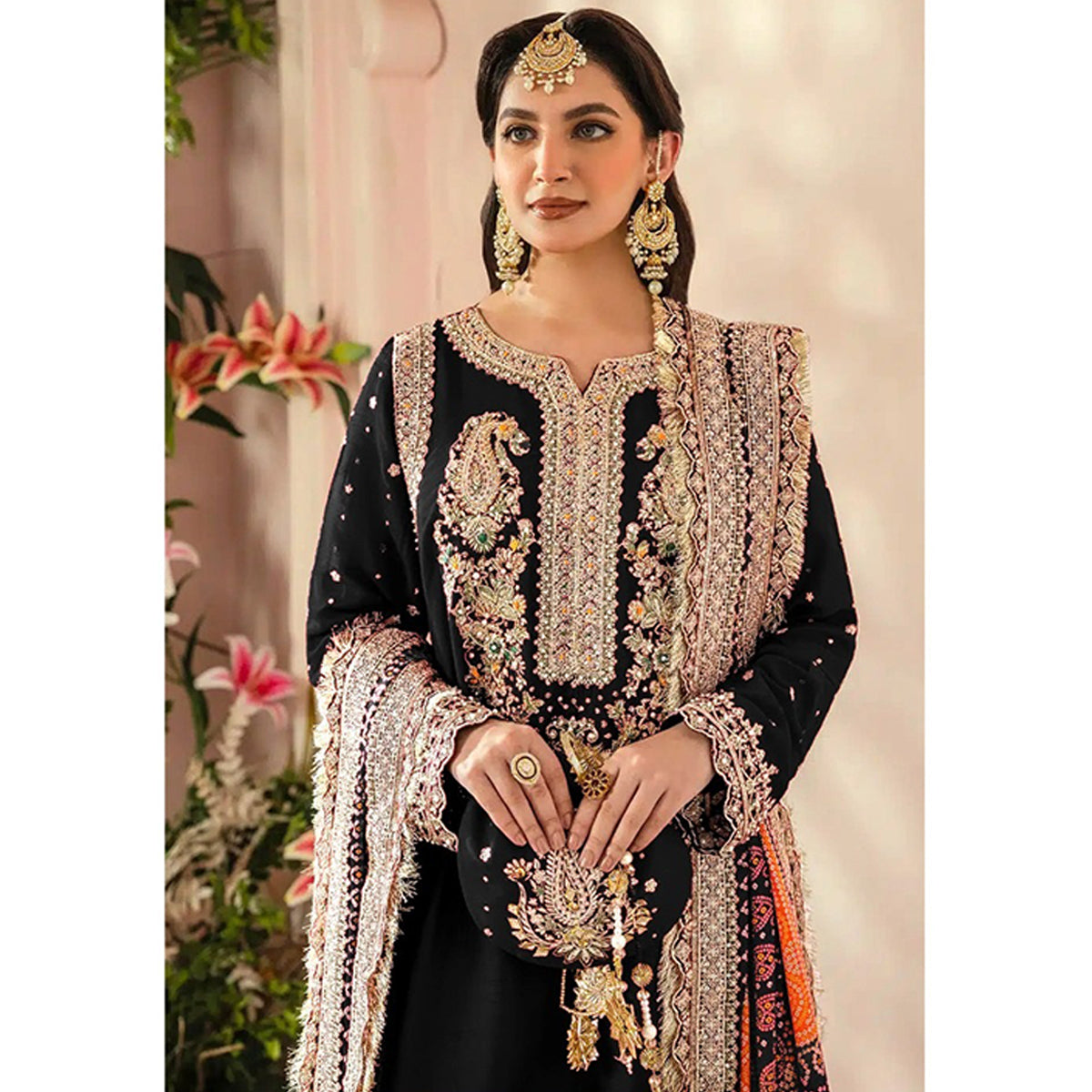 Shafnufab WOMEN'S Georgette Semi-Stiched Pakistani Suit (SF-171939 Light Green Free Size )
