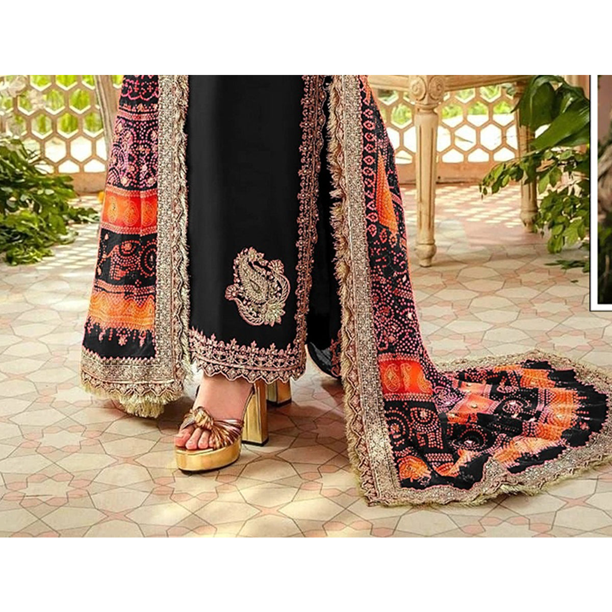 Shafnufab WOMEN'S Georgette Semi-Stiched Pakistani Suit (SF-171939 Light Green Free Size )