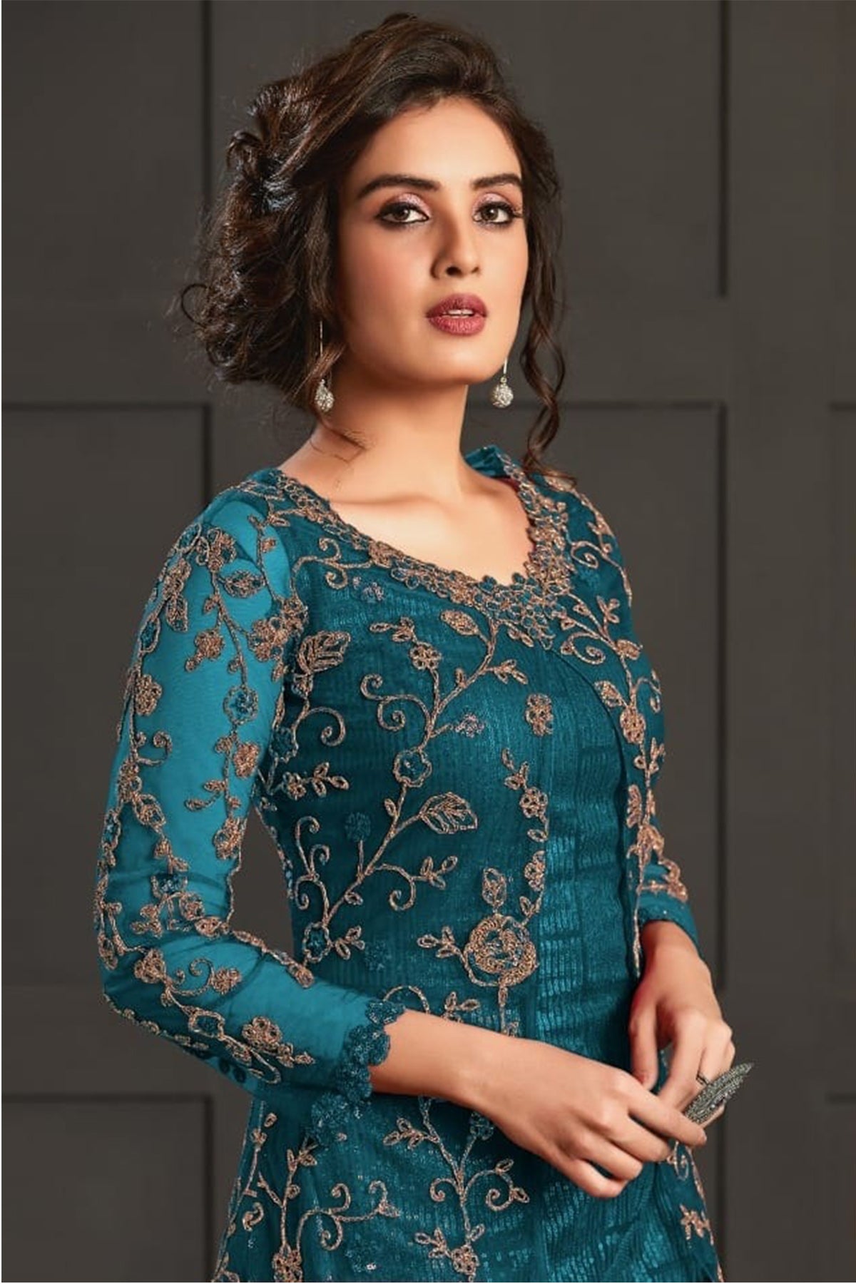 SHAFNUFAB Women's Net Ethnic Wear for WomenSemi StitchedSalwarSuit SF201114 Diwali Outfit Bridal Turquoise Colour Indian CasualWearSalwarSuit IN Eid