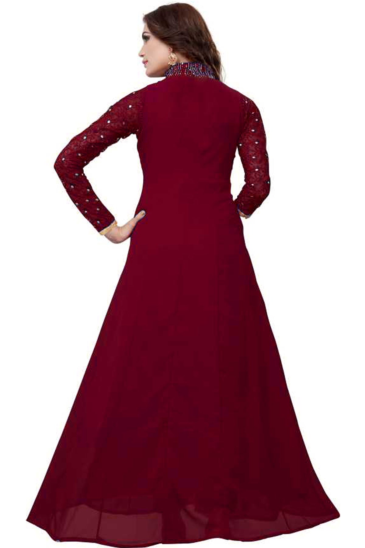 SHAFNUFAB Women's Georgette Ethnic Wear for WomenSemi StitchedSalwarSuit SF201116 Diwali Outfit Bridal Maroon Colour Indian CasualWearSalwarSuit IN Eid