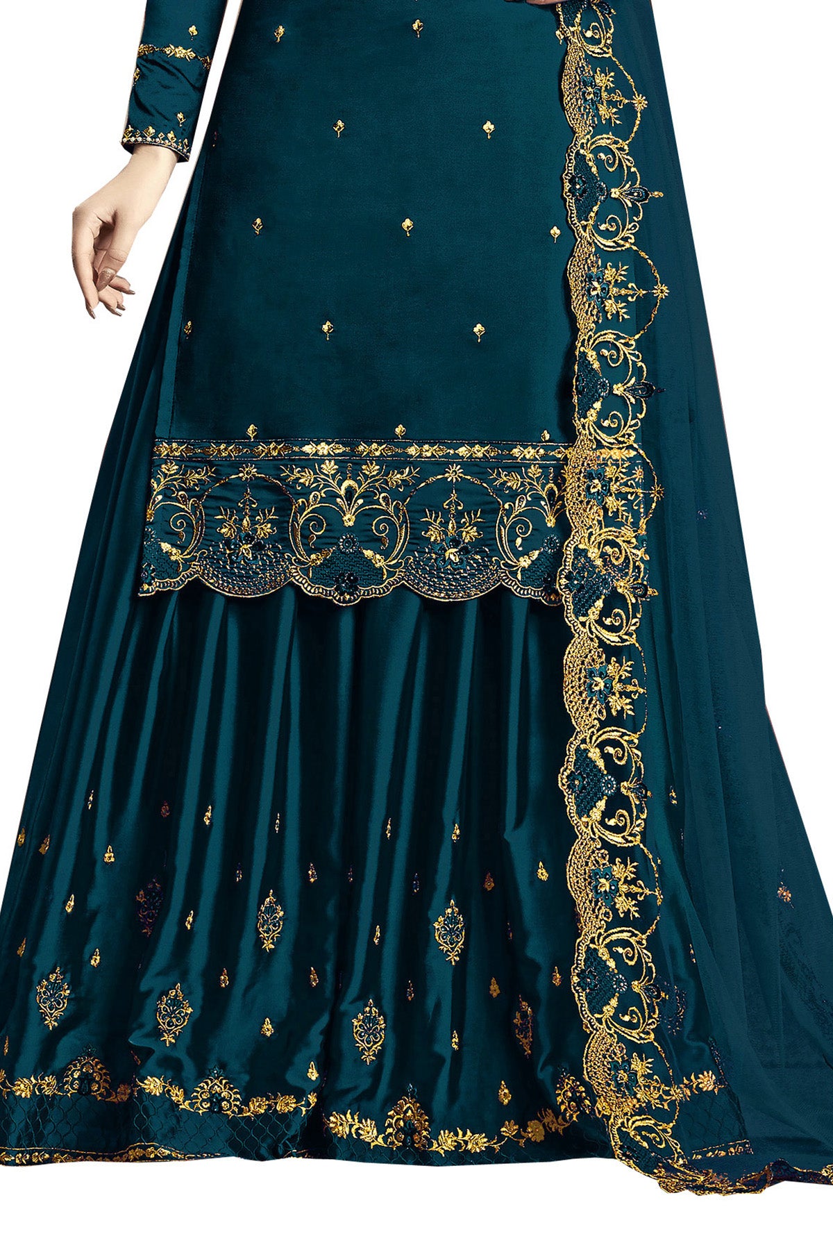 SHAFNUFAB Women's Georgette Ethnic Wear for WomenSemi StitchedSalwarSuit SF201147 Diwali Outfit Bridal Turquoise Colour Indian CasualWearSalwarSuit IN Eid