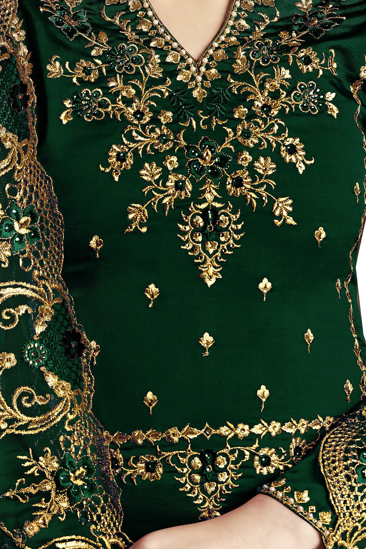 SHAFNUFAB Women's Georgette Ethnic Wear for WomenSemi StitchedSalwarSuit SF201148 Diwali Outfit Bridal Green Colour Indian CasualWearSalwarSuit IN Eid