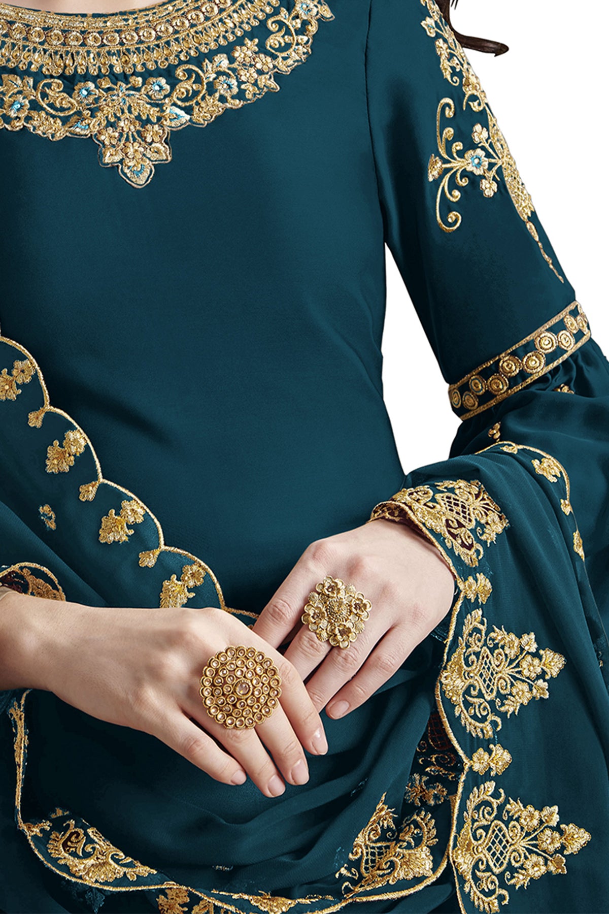 SHAFNUFAB Women's Georgette Ethnic Wear for WomenSemi StitchedSalwarSuit SF201160 Diwali Outfit Bridal Turquoise1 Colour Indian CasualWearSalwarSuit IN Eid
