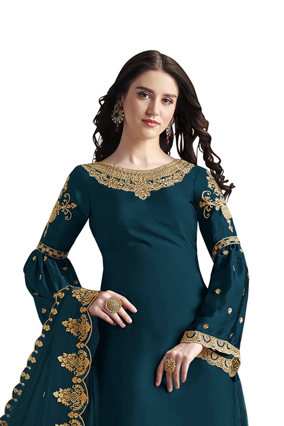SHAFNUFAB Women's Georgette Ethnic Wear for WomenSemi StitchedSalwarSuit SF201160 Diwali Outfit Bridal Turquoise1 Colour Indian CasualWearSalwarSuit IN Eid