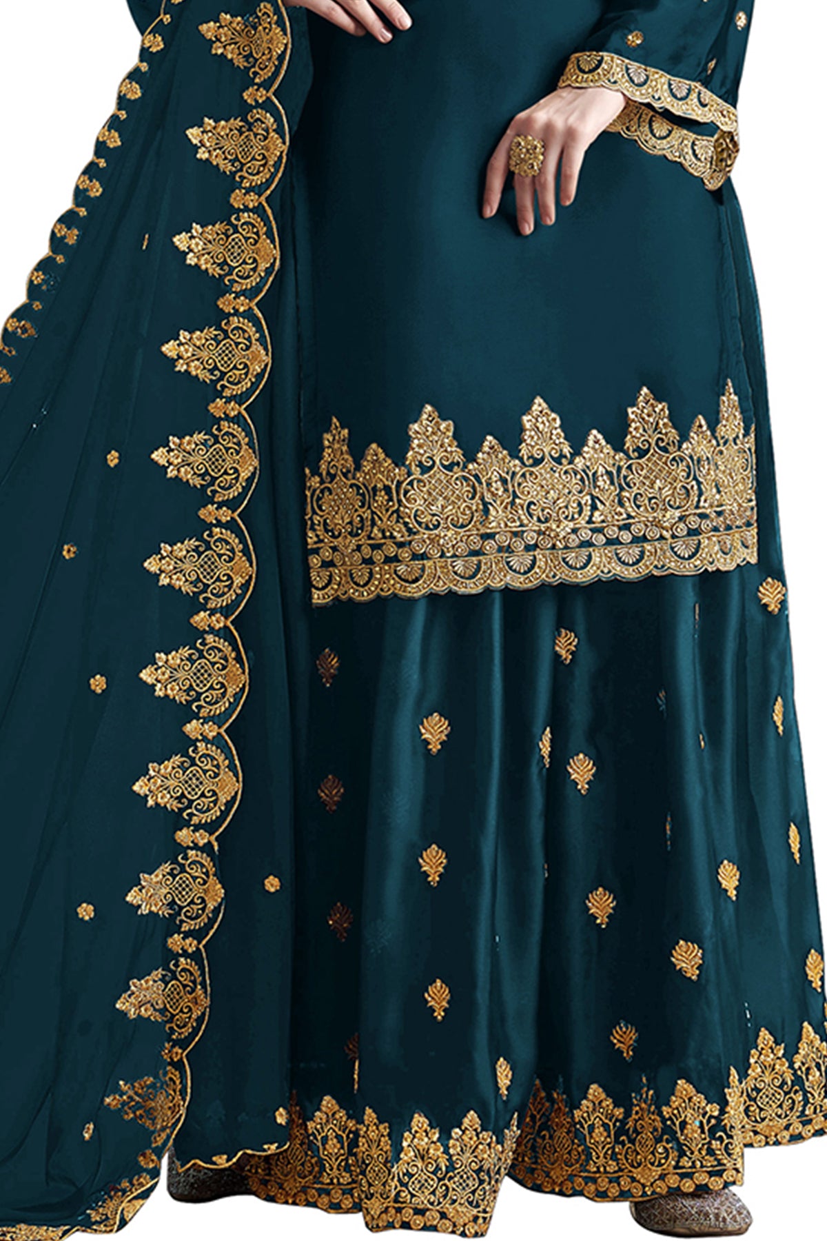 SHAFNUFAB Women's Georgette Ethnic Wear for WomenSemi StitchedSalwarSuit SF201160 Diwali Outfit Bridal Turquoise1 Colour Indian CasualWearSalwarSuit IN Eid