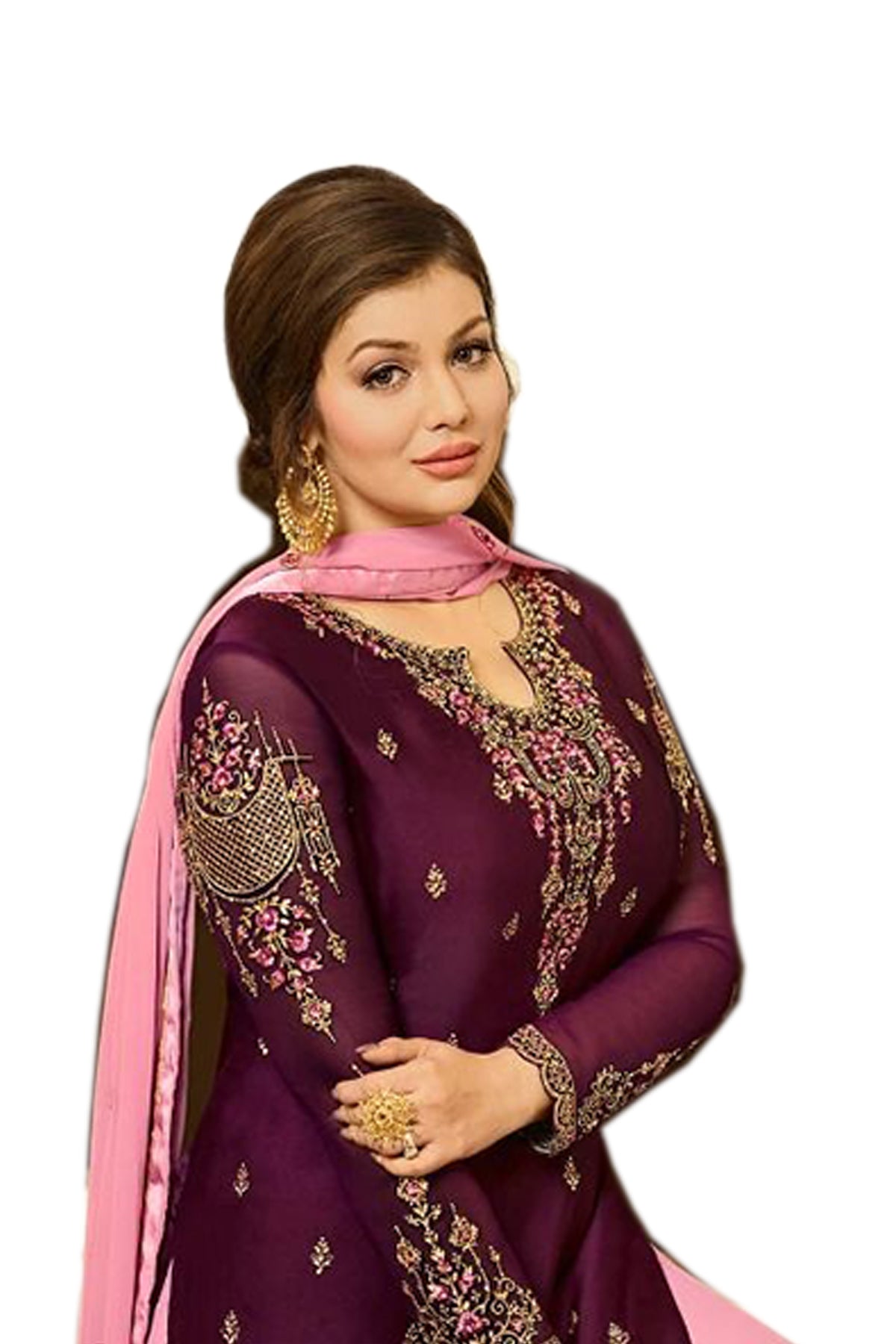 SHAFNUFAB Women's Georgette Ethnic Wear for WomenSemi StitchedSalwarSuit SF201177 Diwali Outfit Bridal Purple2 Colour Indian CasualWearSalwarSuit IN Eid