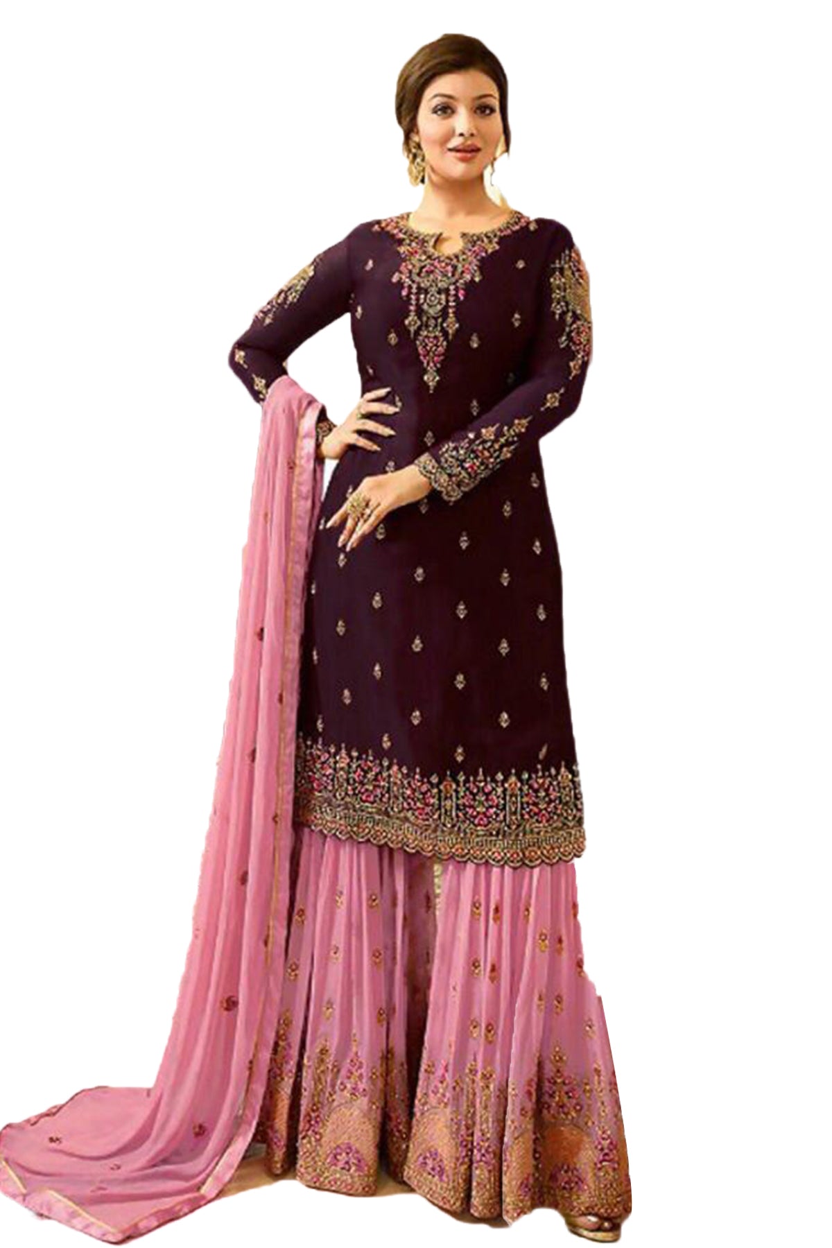 SHAFNUFAB Women's Georgette Ethnic Wear for WomenSemi StitchedSalwarSuit SF201177 Diwali Outfit Bridal Purple2 Colour Indian CasualWearSalwarSuit IN Eid