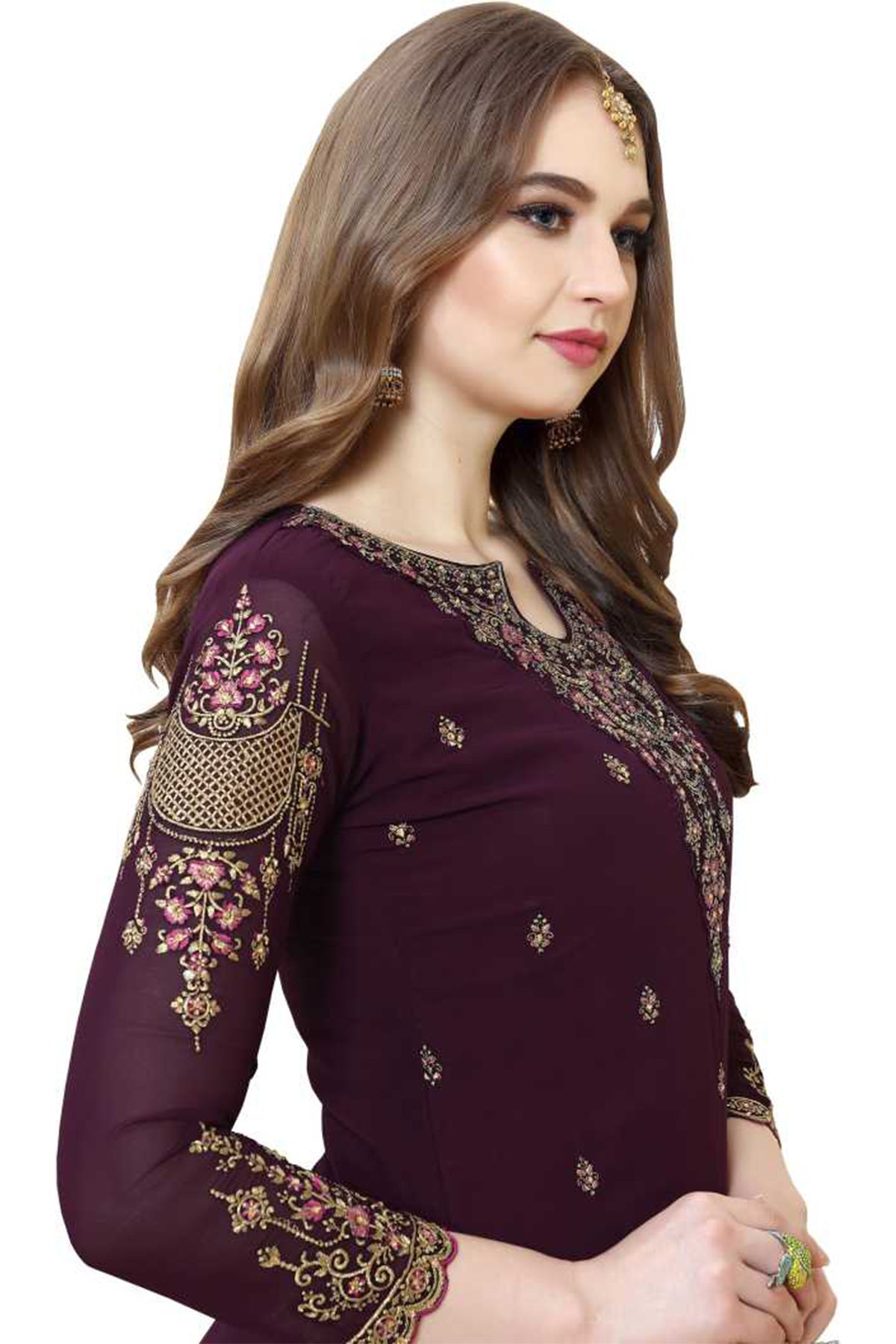 SHAFNUFAB Women's Georgette Ethnic Wear for WomenSemi StitchedSalwarSuit SF201177 Diwali Outfit Bridal Purple2 Colour Indian CasualWearSalwarSuit IN Eid