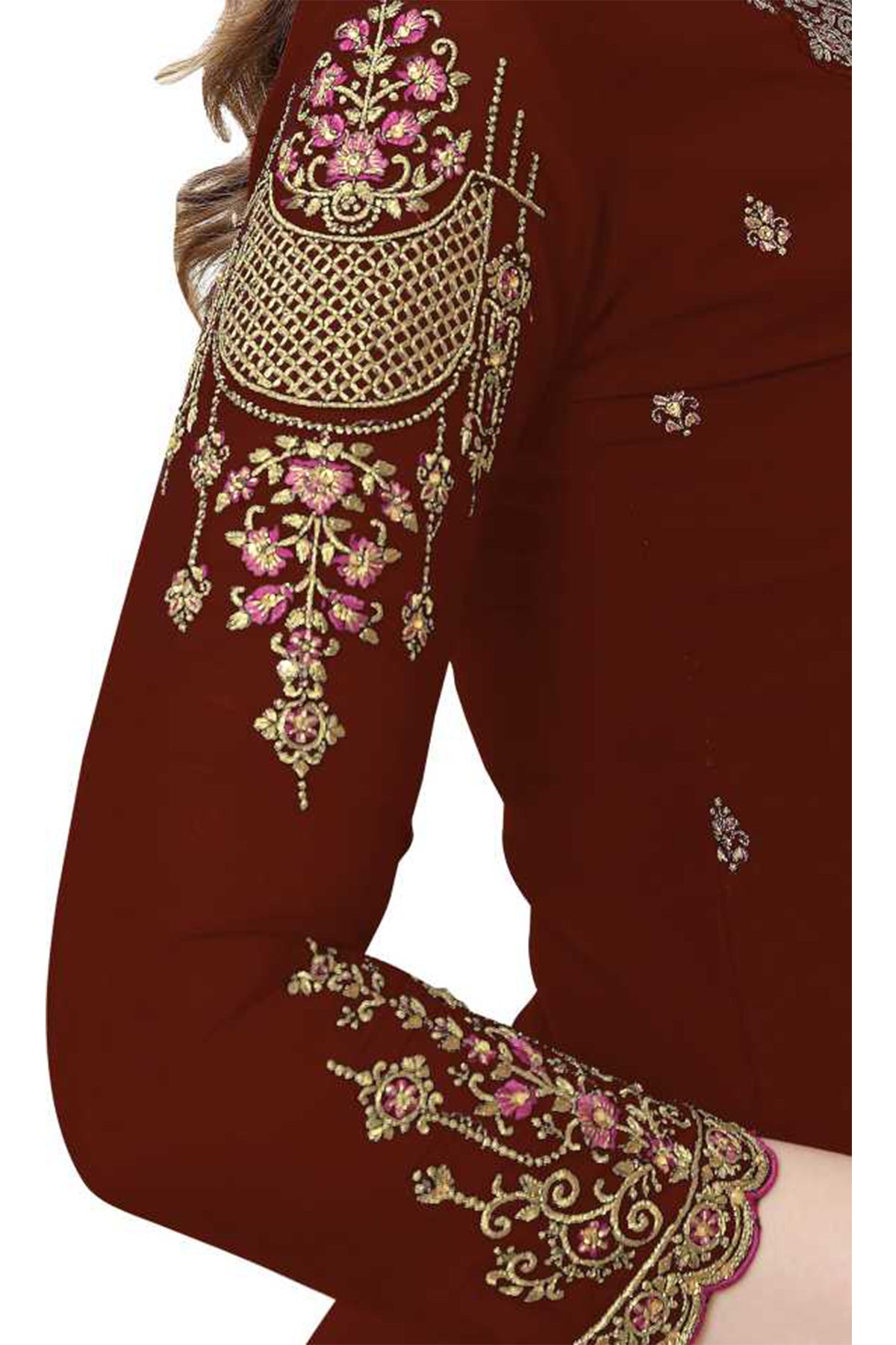 SHAFNUFAB Women's Georgette Ethnic Wear for WomenSemi StitchedSalwarSuit SF201178 Diwali Outfit Bridal Maroon1 Colour Indian CasualWearSalwarSuit IN Eid
