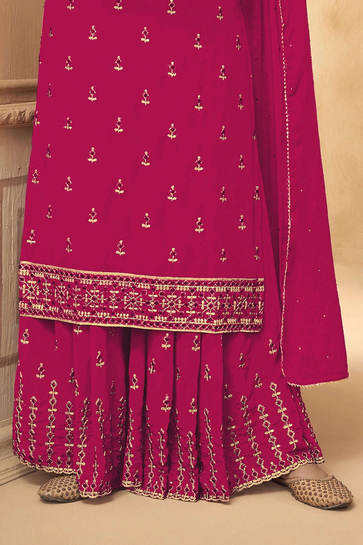 SHAFNUFAB Women's Georgette Ethnic Wear for WomenSemi StitchedSalwarSuit SF201186 Diwali Outfit Bridal Rani Pink Colour Indian CasualWearSalwarSuit IN Eid