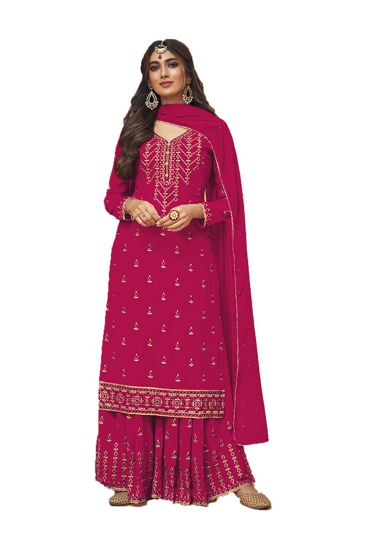 SHAFNUFAB Women's Georgette Ethnic Wear for WomenSemi StitchedSalwarSuit SF201186 Diwali Outfit Bridal Rani Pink Colour Indian CasualWearSalwarSuit IN Eid