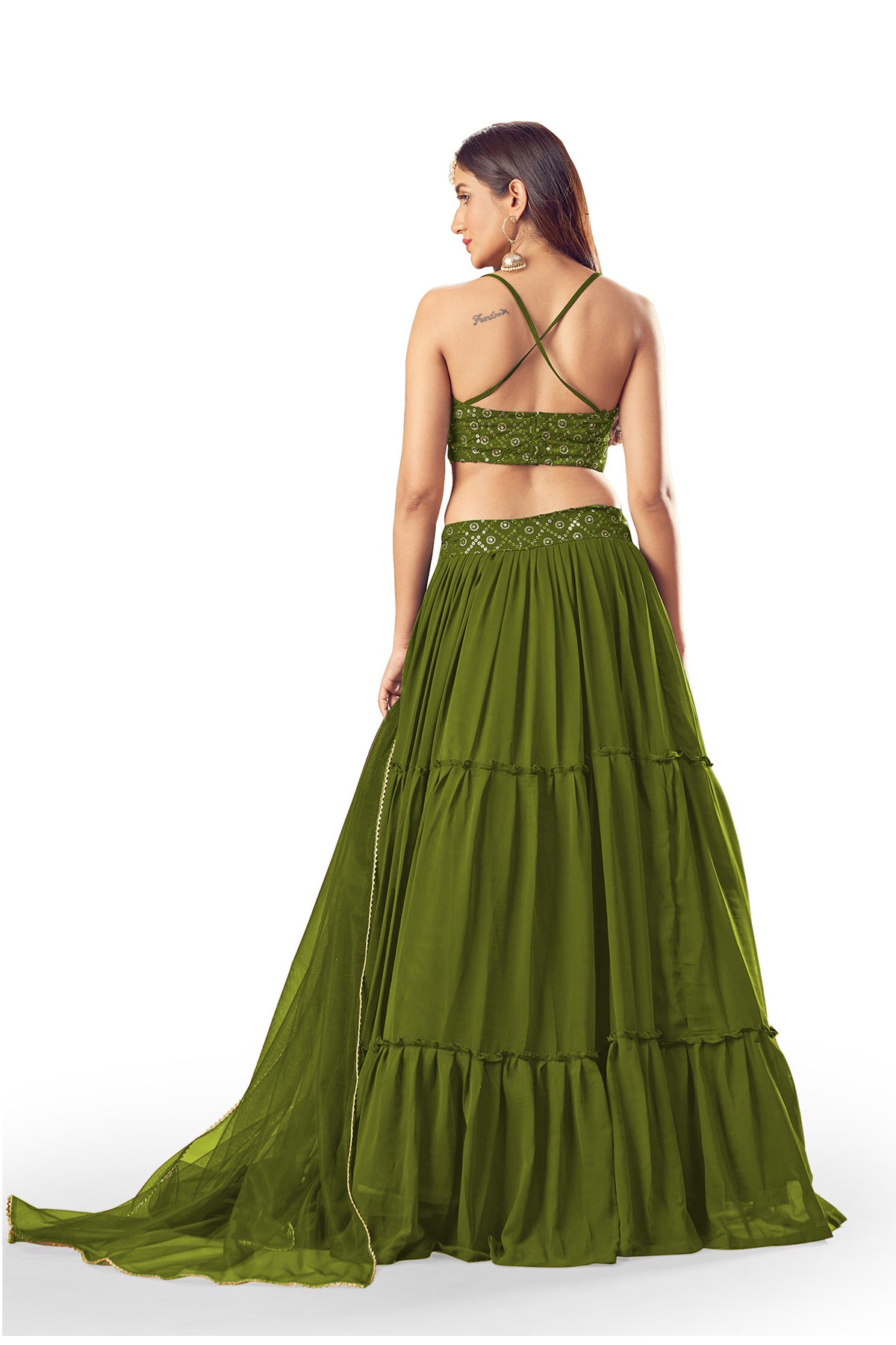 SHAFNUFAB Women's Georgette Semi Stitched lehengacholi SF201205 Diwali Outfit Embroidered lehengacholi Set Mint Green Colour Indian Heavy Lehenga