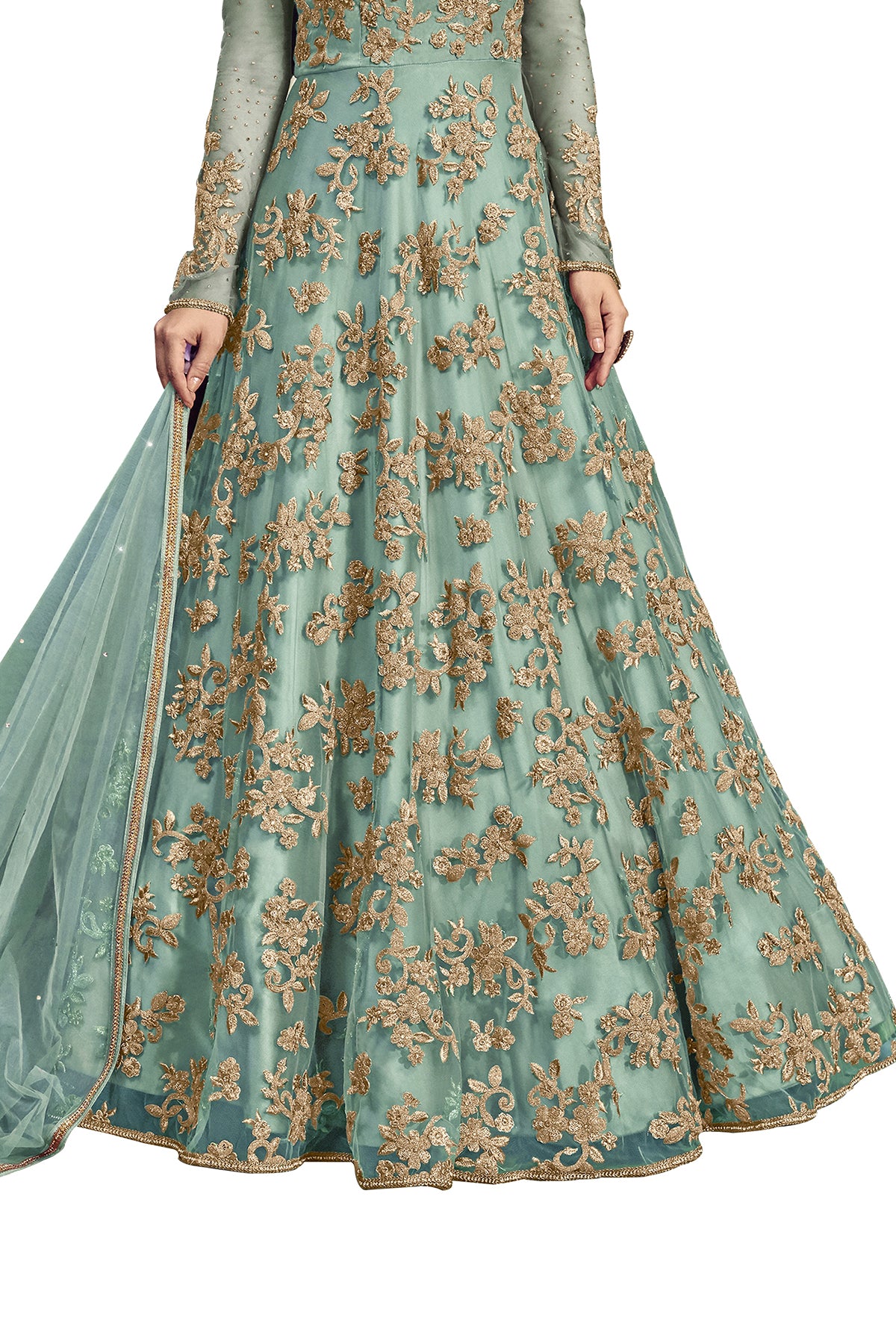 SHAFNUFAB Women's Net Ethnic Wear for WomenSemi StitchedSalwarSuit SF20128 Diwali Outfit Bridal Light Blue Colour Indian CasualWearSalwarSuit IN Eid