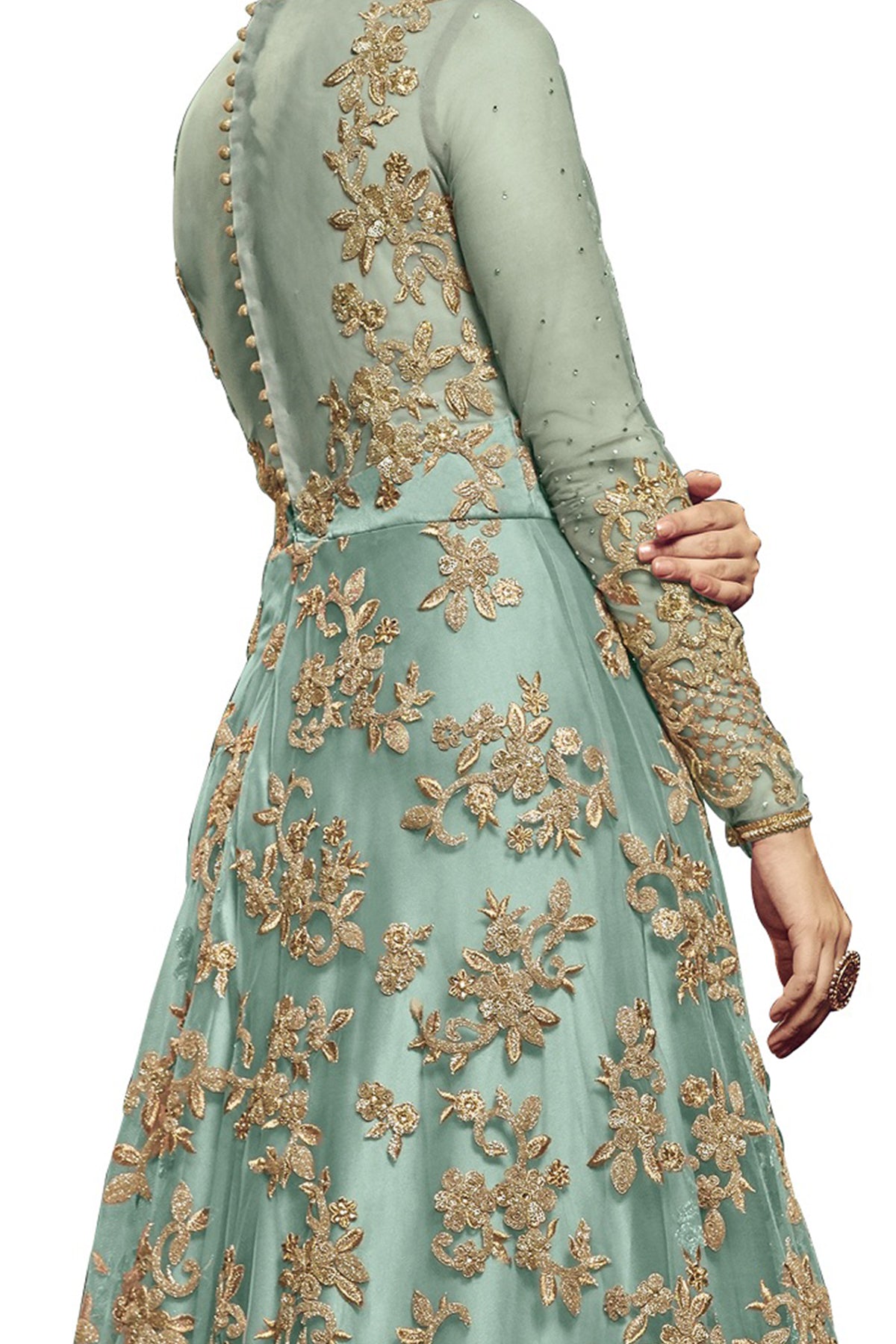 SHAFNUFAB Women's Net Ethnic Wear for WomenSemi StitchedSalwarSuit SF20128 Diwali Outfit Bridal Light Blue Colour Indian CasualWearSalwarSuit IN Eid