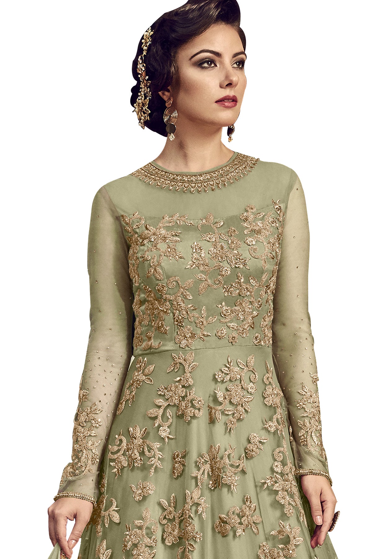 SHAFNUFAB Women's Net Ethnic Wear for WomenSemi StitchedSalwarSuit SF20129 Diwali Outfit Bridal Light Green Colour Indian CasualWearSalwarSuit IN Eid