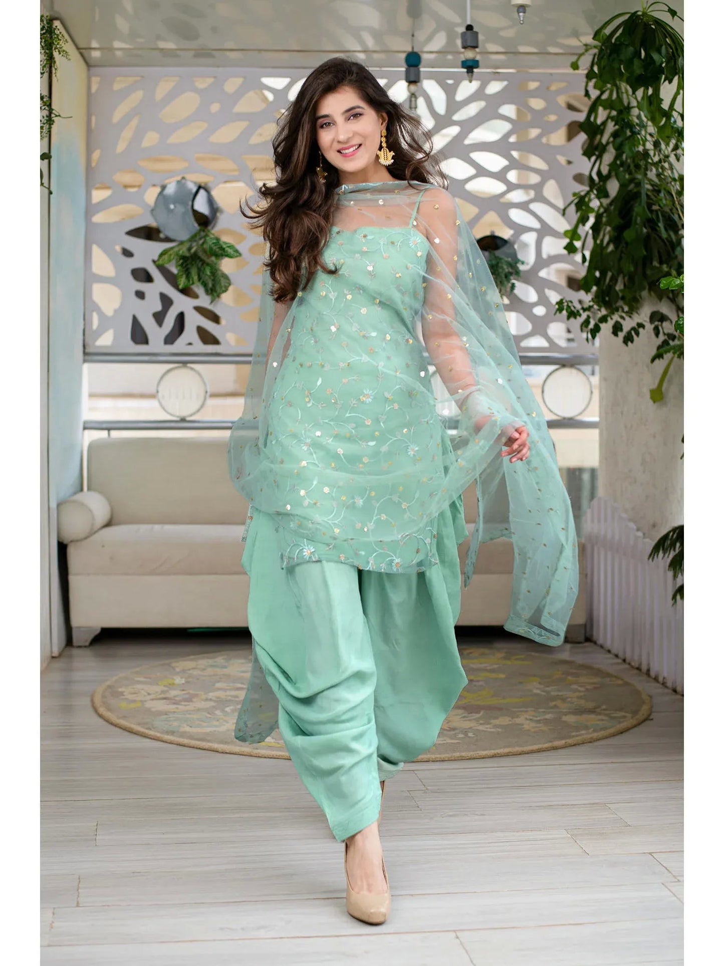SHAFNUFAB Women's Net Ethnic Wear for WomenSemi StitchedSalwarSuit SF201299 Diwali Outfit Bridal Sky Blue Colour Indian CasualWearSalwarSuit IN Eid