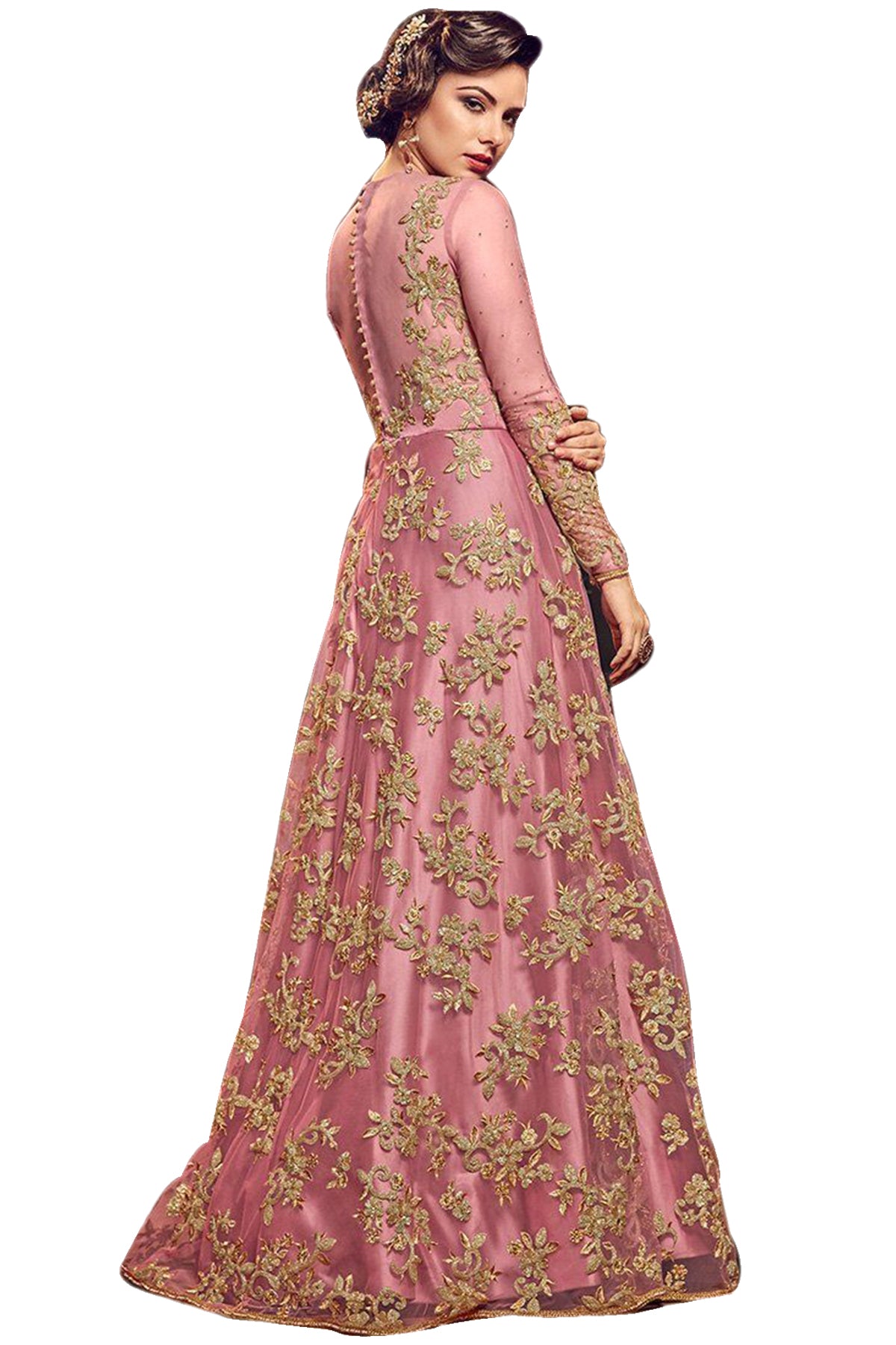 SHAFNUFAB Women's Net Ethnic Wear for WomenSemi StitchedSalwarSuit SF20130 Diwali Outfit Bridal Peach Colour Indian CasualWearSalwarSuit IN Eid