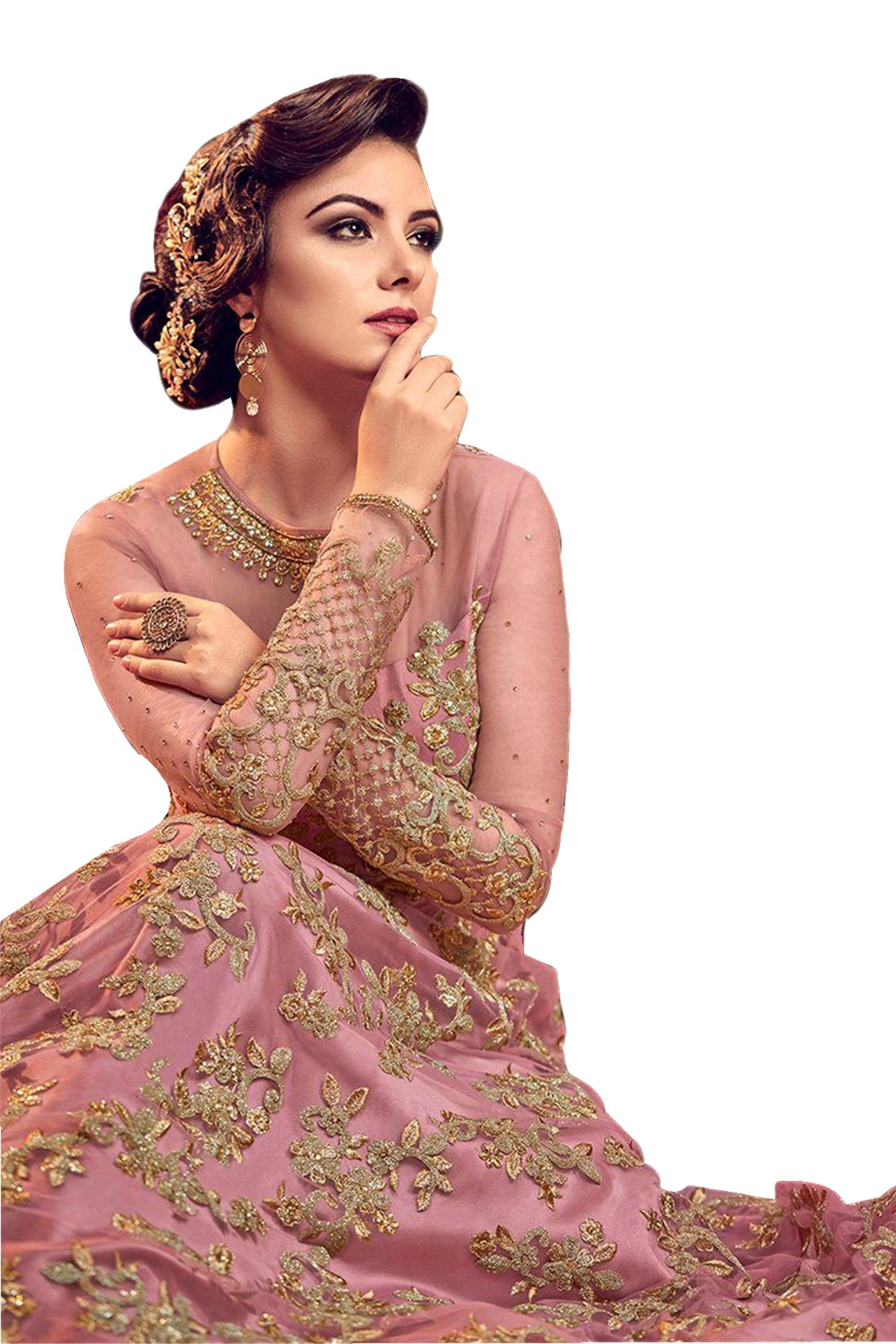 SHAFNUFAB Women's Net Ethnic Wear for WomenSemi StitchedSalwarSuit SF20130 Diwali Outfit Bridal Peach Colour Indian CasualWearSalwarSuit IN Eid