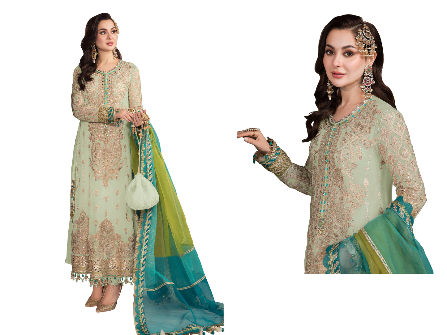 SHAFNUFAB Women's Georgette Ethnic Wear for WomenSemi StitchedSalwarSuit SF201319 Diwali Outfit Bridal Green Colour Indian CasualWearSalwarSuit IN Eid