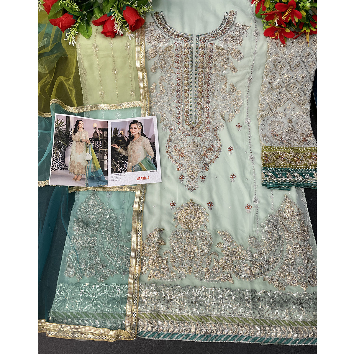 SHAFNUFAB Women's Georgette Ethnic Wear for WomenSemi StitchedSalwarSuit SF201319 Diwali Outfit Bridal Green Colour Indian CasualWearSalwarSuit IN Eid