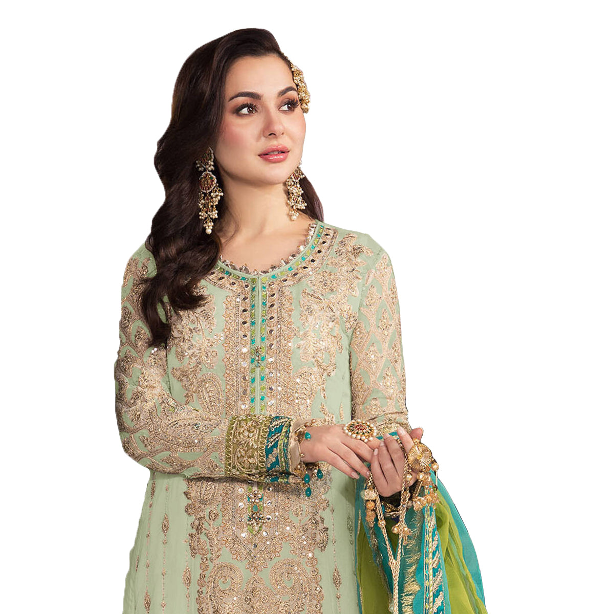 SHAFNUFAB Women's Georgette Ethnic Wear for WomenSemi StitchedSalwarSuit SF201319 Diwali Outfit Bridal Green Colour Indian CasualWearSalwarSuit IN Eid