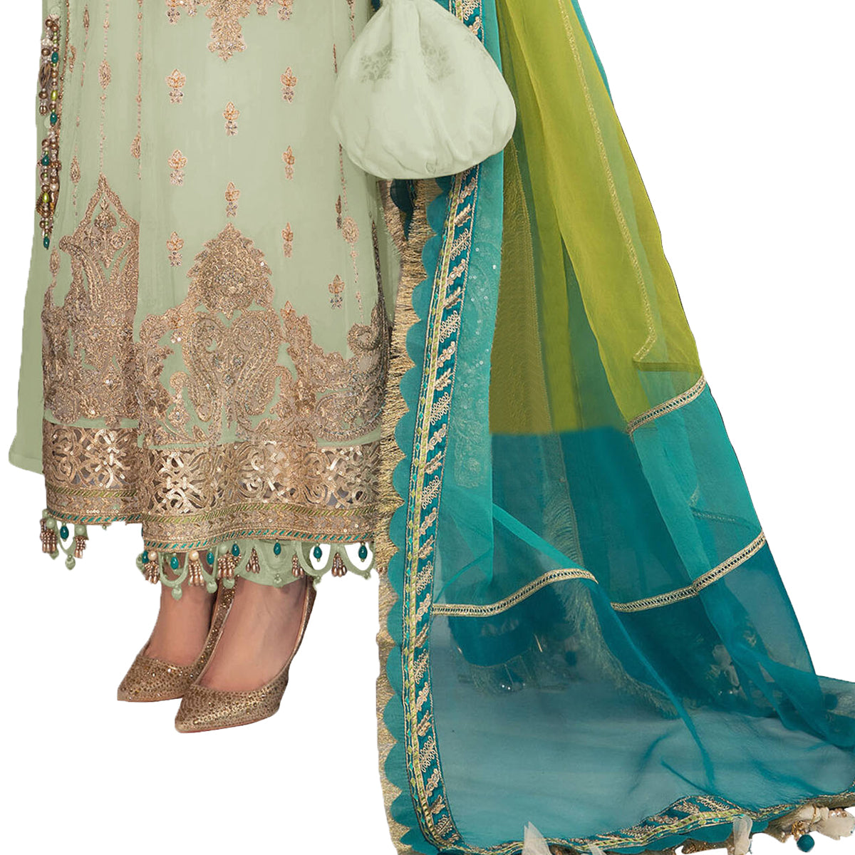 SHAFNUFAB Women's Georgette Ethnic Wear for WomenSemi StitchedSalwarSuit SF201319 Diwali Outfit Bridal Green Colour Indian CasualWearSalwarSuit IN Eid