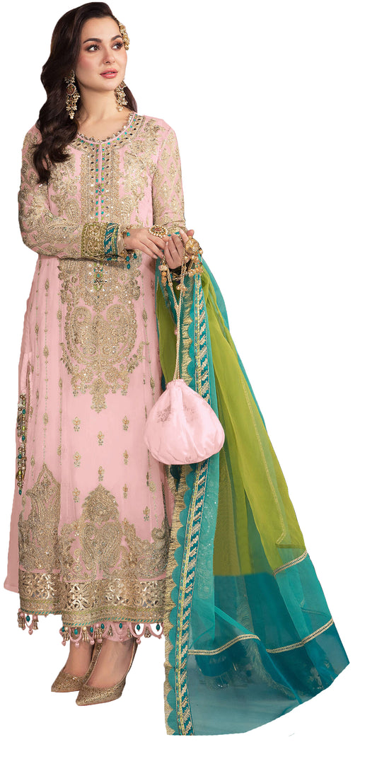 SHAFNUFAB Women's Georgette Ethnic Wear for WomenSemi StitchedSalwarSuit SF201320 Diwali Outfit Bridal Pink Colour Indian CasualWearSalwarSuit IN Eid