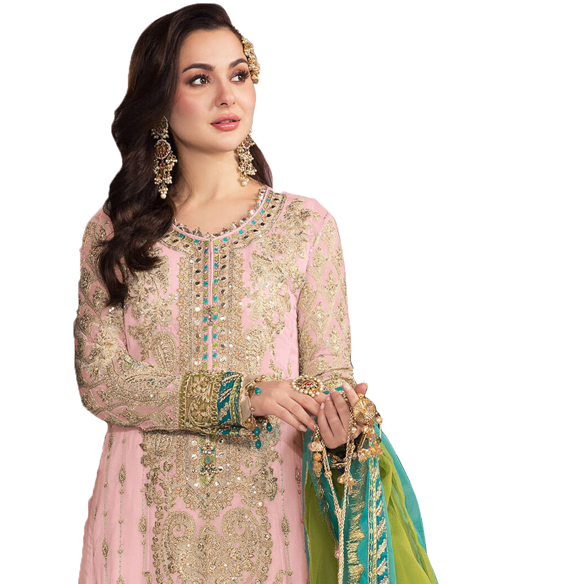 Shafnufab Georgette Pakistani Salwar Suit With Embroidered Work (SF201320 Pink Free Size )