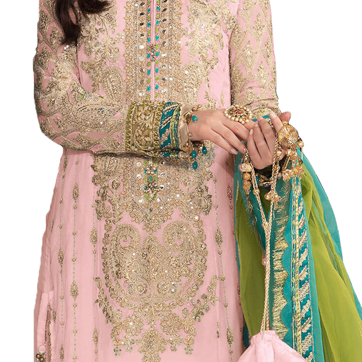 Shafnufab Georgette Pakistani Salwar Suit With Embroidered Work (SF201320 Pink Free Size )