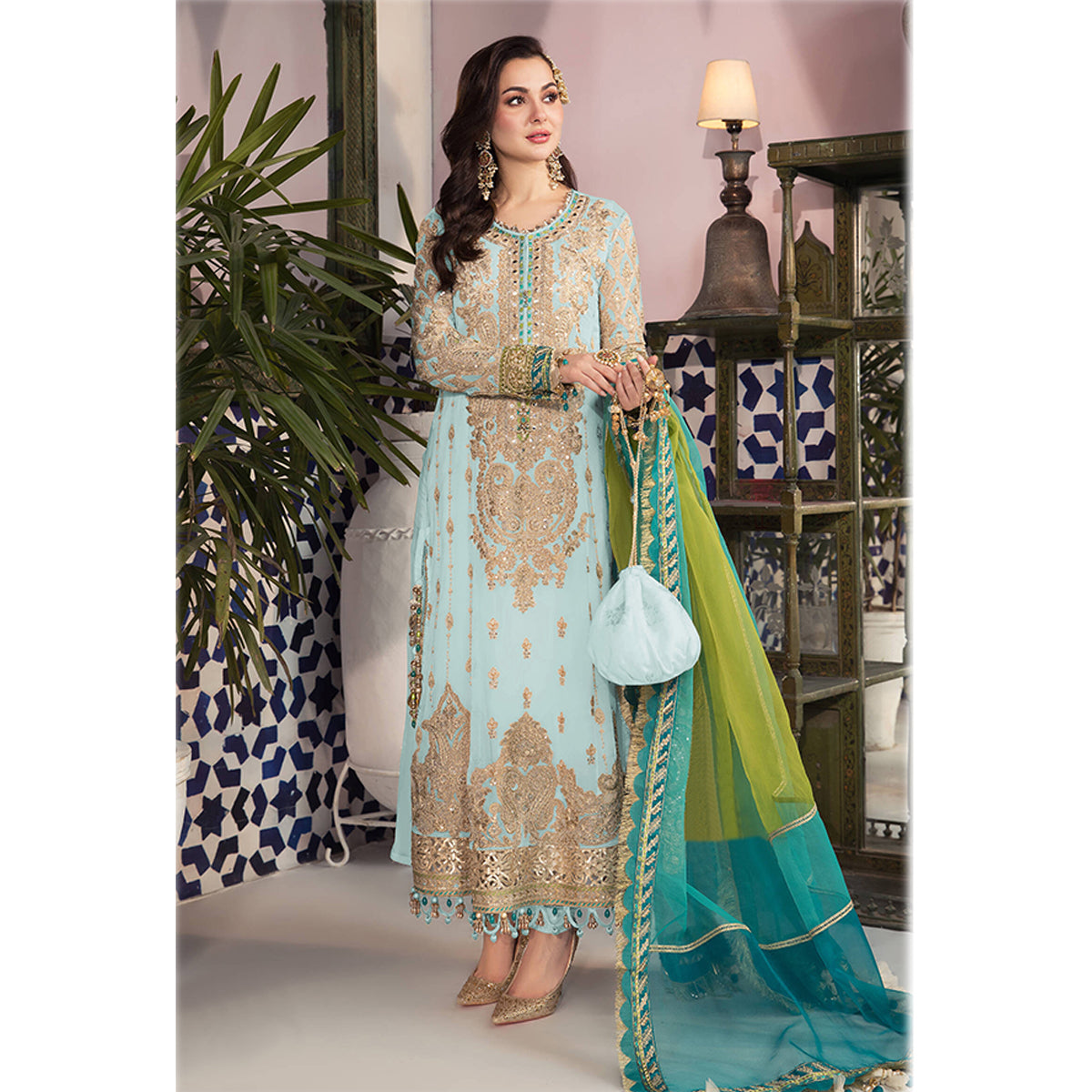 Shafnufab Georgette Pakistani Salwar Suit With Embroidered Work (SF201321 Blue Free Size )