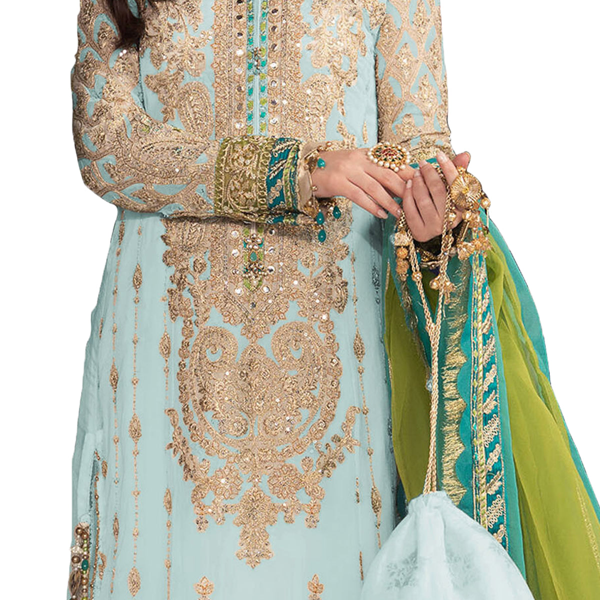 Shafnufab Georgette Pakistani Salwar Suit With Embroidered Work (SF201321 Blue Free Size )