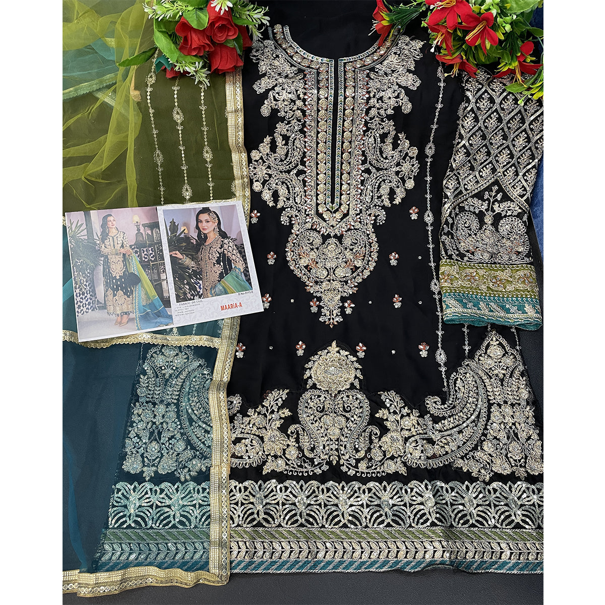 SHAFNUFAB Women's Georgette Ethnic Wear for WomenSemi StitchedSalwarSuit SF201322 Diwali Outfit Bridal Black Colour Indian CasualWearSalwarSuit IN Eid