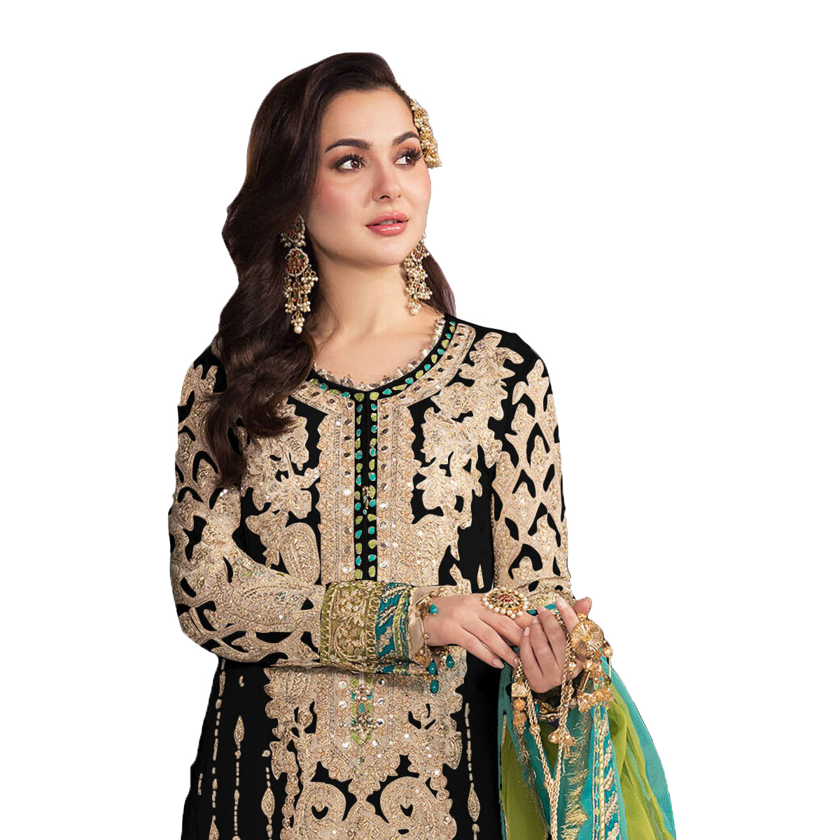 SHAFNUFAB Women's Georgette Ethnic Wear for WomenSemi StitchedSalwarSuit SF201322 Diwali Outfit Bridal Black Colour Indian CasualWearSalwarSuit IN Eid