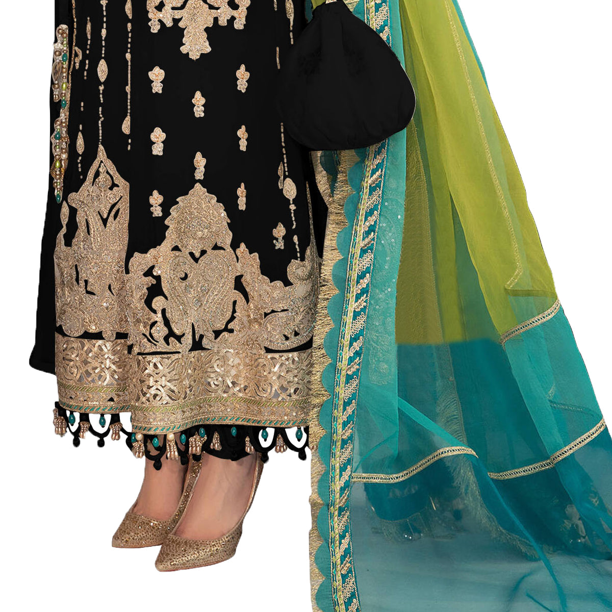 SHAFNUFAB Women's Georgette Ethnic Wear for WomenSemi StitchedSalwarSuit SF201322 Diwali Outfit Bridal Black Colour Indian CasualWearSalwarSuit IN Eid
