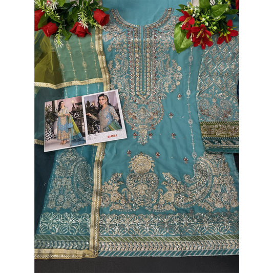 SHAFNUFAB Women's Georgette Ethnic Wear for WomenSemi StitchedSalwarSuit SF201323 Diwali Outfit Bridal Light Blue Colour Indian CasualWearSalwarSuit IN Eid