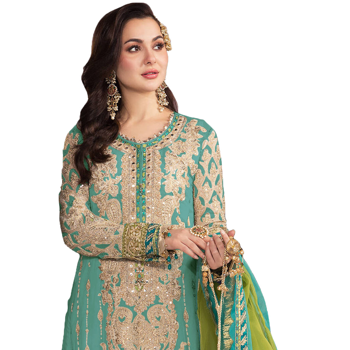 SHAFNUFAB Women's Georgette Ethnic Wear for WomenSemi StitchedSalwarSuit SF201323 Diwali Outfit Bridal Light Blue Colour Indian CasualWearSalwarSuit IN Eid