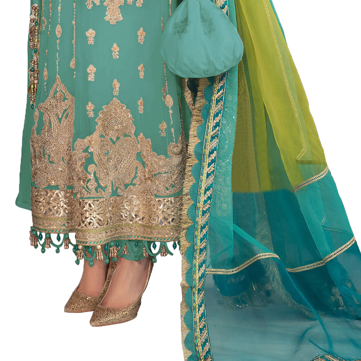 SHAFNUFAB Women's Georgette Ethnic Wear for WomenSemi StitchedSalwarSuit SF201323 Diwali Outfit Bridal Light Blue Colour Indian CasualWearSalwarSuit IN Eid