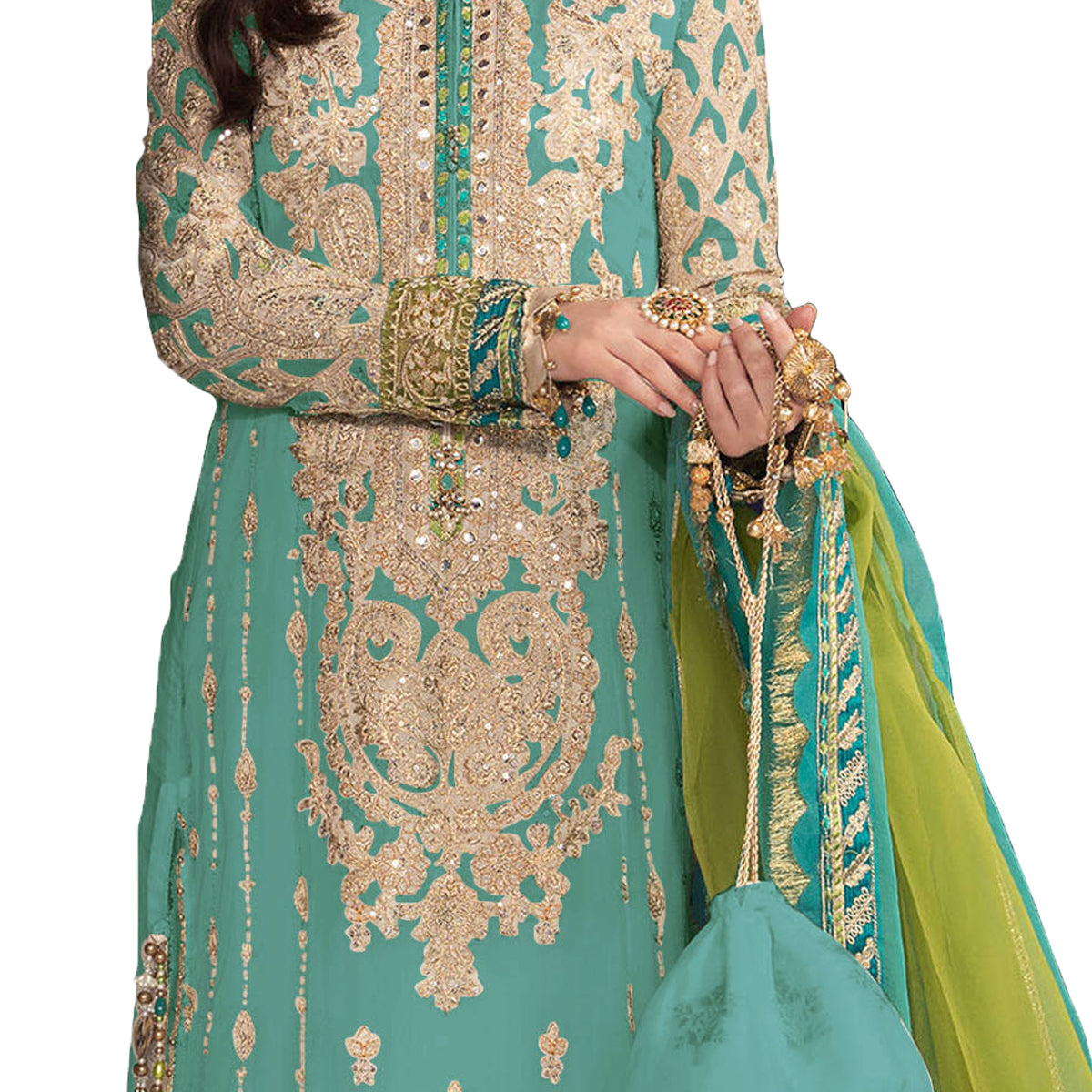 SHAFNUFAB Women's Georgette Ethnic Wear for WomenSemi StitchedSalwarSuit SF201323 Diwali Outfit Bridal Light Blue Colour Indian CasualWearSalwarSuit IN Eid