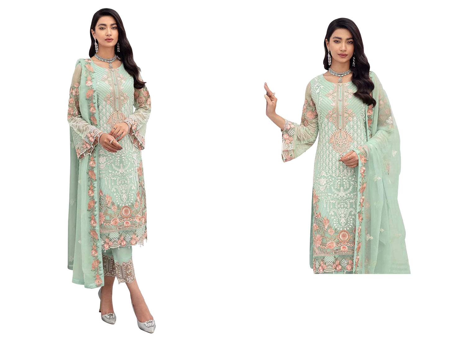 SHAFNUFAB Women's Georgette Ethnic Wear for WomenSemi StitchedSalwarSuit SF201324 Diwali Outfit Bridal Green1 Colour Indian CasualWearSalwarSuit IN Eid