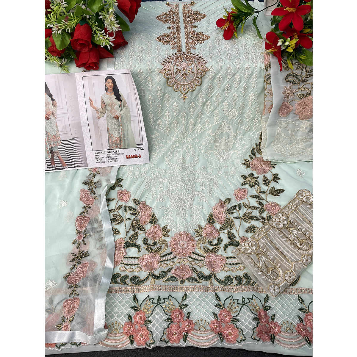 SHAFNUFAB Women's Georgette Ethnic Wear for WomenSemi StitchedSalwarSuit SF201324 Diwali Outfit Bridal Green1 Colour Indian CasualWearSalwarSuit IN Eid