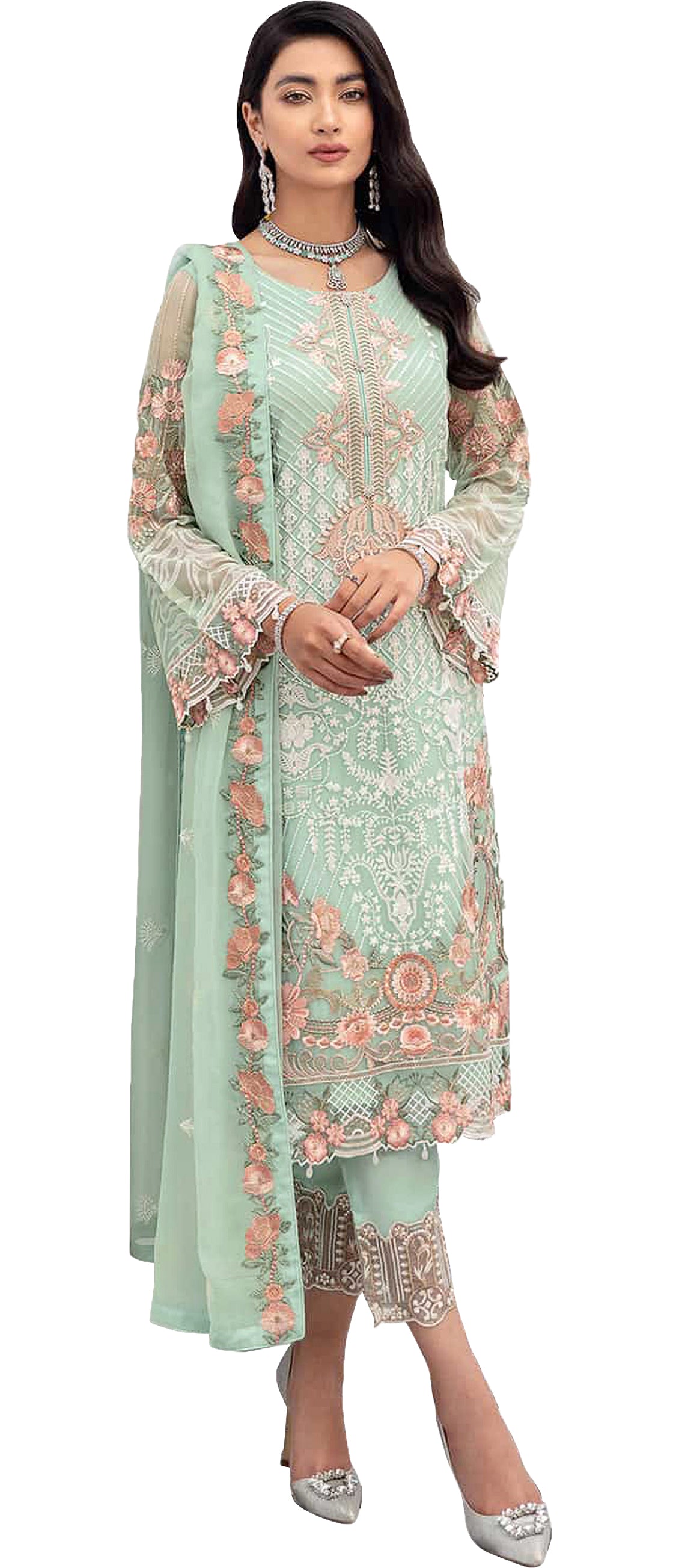 SHAFNUFAB Women's Georgette Ethnic Wear for WomenSemi StitchedSalwarSuit SF201324 Diwali Outfit Bridal Green1 Colour Indian CasualWearSalwarSuit IN Eid