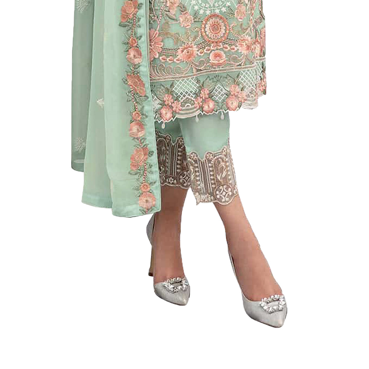 SHAFNUFAB Women's Georgette Ethnic Wear for WomenSemi StitchedSalwarSuit SF201324 Diwali Outfit Bridal Green1 Colour Indian CasualWearSalwarSuit IN Eid
