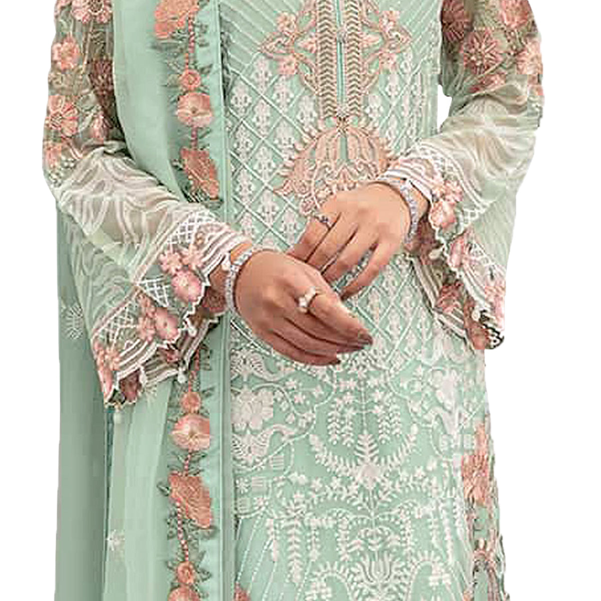 SHAFNUFAB Women's Georgette Ethnic Wear for WomenSemi StitchedSalwarSuit SF201324 Diwali Outfit Bridal Green1 Colour Indian CasualWearSalwarSuit IN Eid