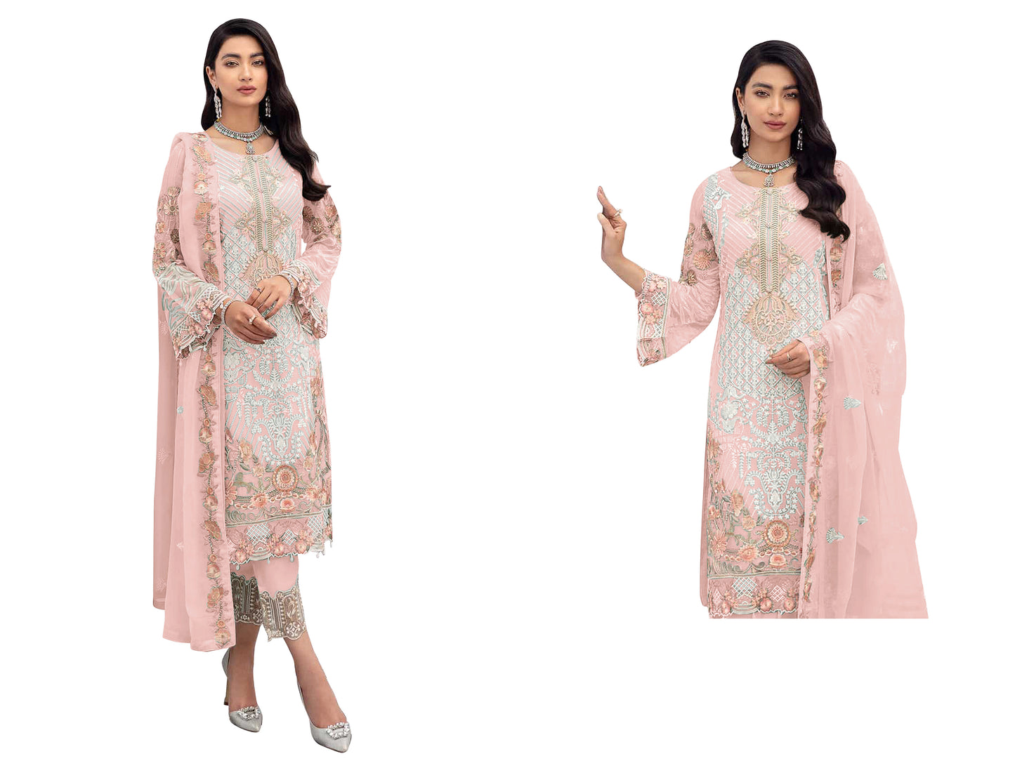 SHAFNUFAB Women's Georgette Ethnic Wear for WomenSemi StitchedSalwarSuit SF201325 Diwali Outfit Bridal Pink1 Colour Indian CasualWearSalwarSuit IN Eid
