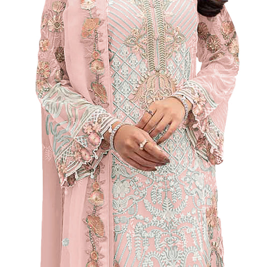 SHAFNUFAB Women's Georgette Ethnic Wear for WomenSemi StitchedSalwarSuit SF201325 Diwali Outfit Bridal Pink1 Colour Indian CasualWearSalwarSuit IN Eid